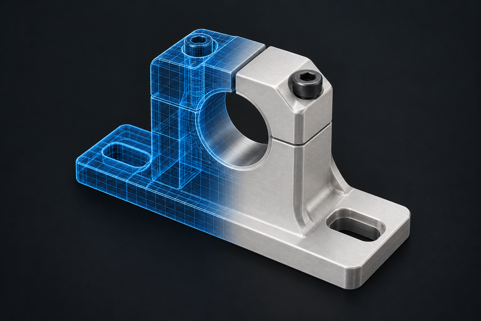 Teknisk illustration af overgangen fra en CAD-model til en fysisk prototype
